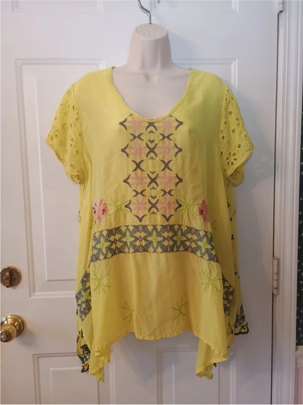 Johnny Was Yellow Embroidered Eyelet Tunic